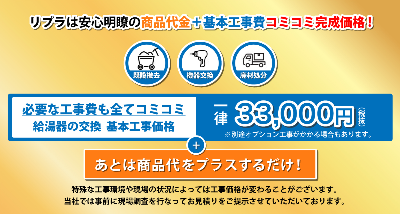 リプラは安心の商品代金+基本工事費コミコミ完成価格