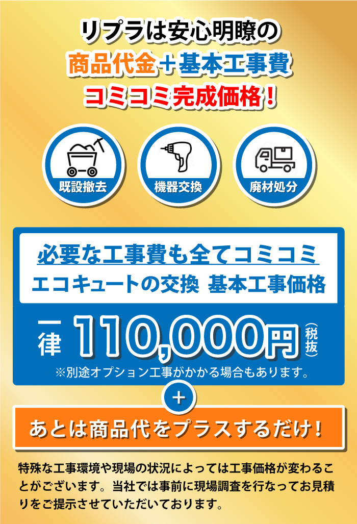 商品代金+基本工事費込み込み完成価格