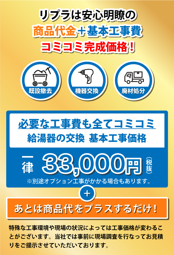 商品代金+基本工事費込み込み完成価格