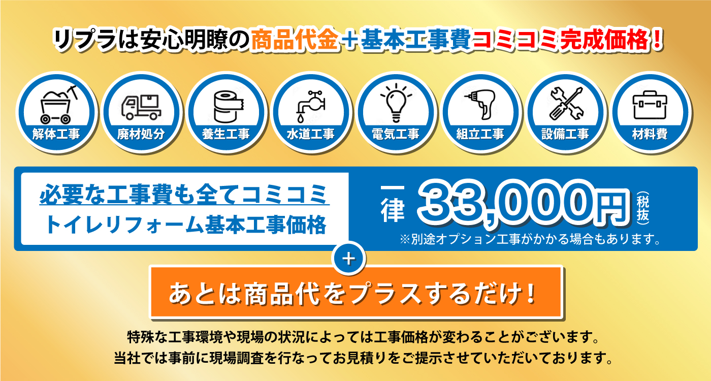 リプラは安心の商品代金+基本工事費コミコミ完成価格