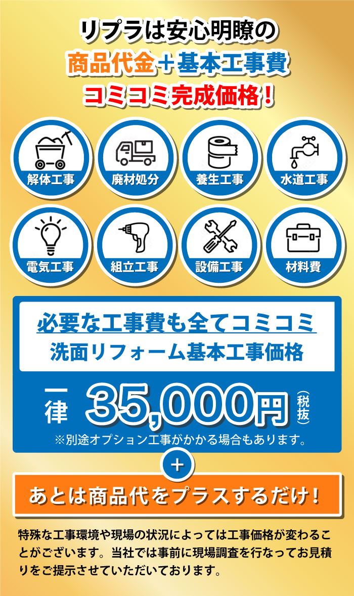 商品代金+基本工事費込み込み完成価格